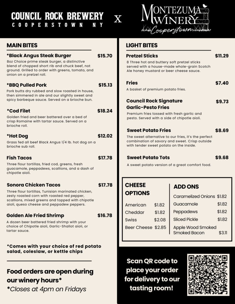 Council Rock Brewery Food Menu